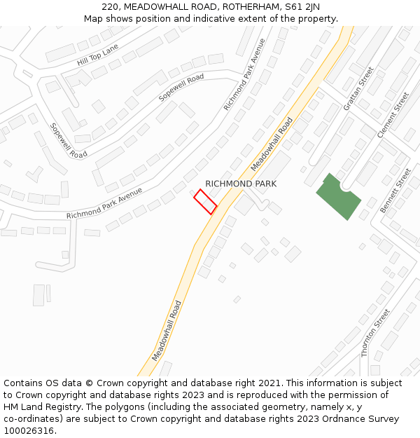 220, MEADOWHALL ROAD, ROTHERHAM, S61 2JN: Location map and indicative extent of plot