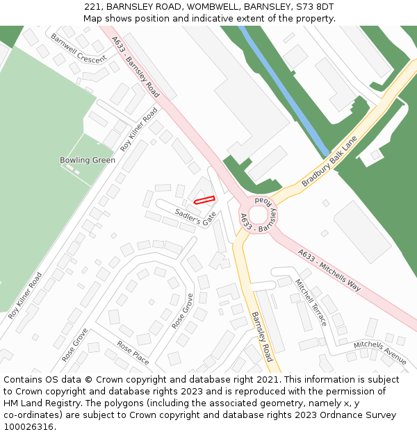 221, BARNSLEY ROAD, WOMBWELL, BARNSLEY, S73 8DT: Location map and indicative extent of plot