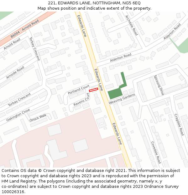 221, EDWARDS LANE, NOTTINGHAM, NG5 6EQ: Location map and indicative extent of plot