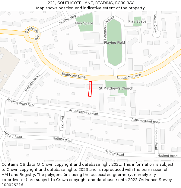 221, SOUTHCOTE LANE, READING, RG30 3AY: Location map and indicative extent of plot