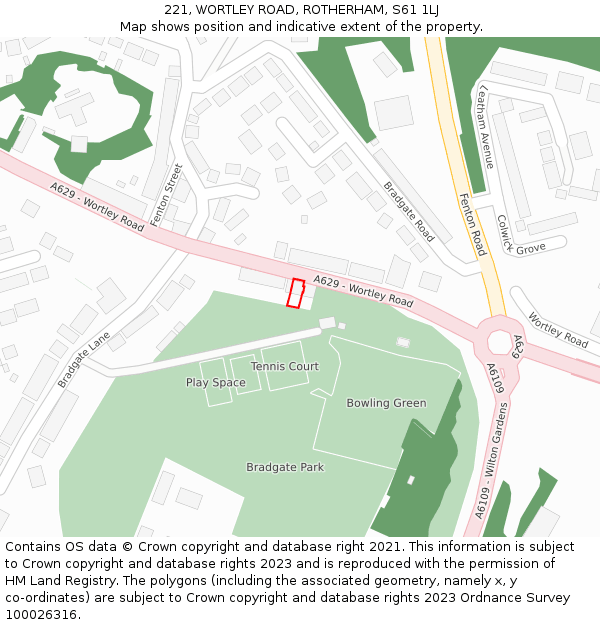 221, WORTLEY ROAD, ROTHERHAM, S61 1LJ: Location map and indicative extent of plot