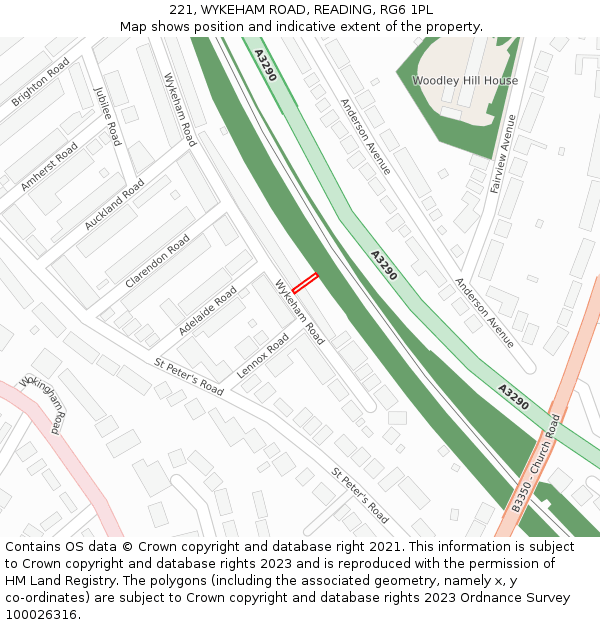 221, WYKEHAM ROAD, READING, RG6 1PL: Location map and indicative extent of plot