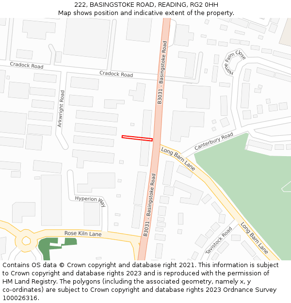 222, BASINGSTOKE ROAD, READING, RG2 0HH: Location map and indicative extent of plot