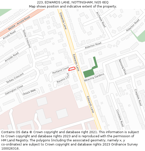 223, EDWARDS LANE, NOTTINGHAM, NG5 6EQ: Location map and indicative extent of plot