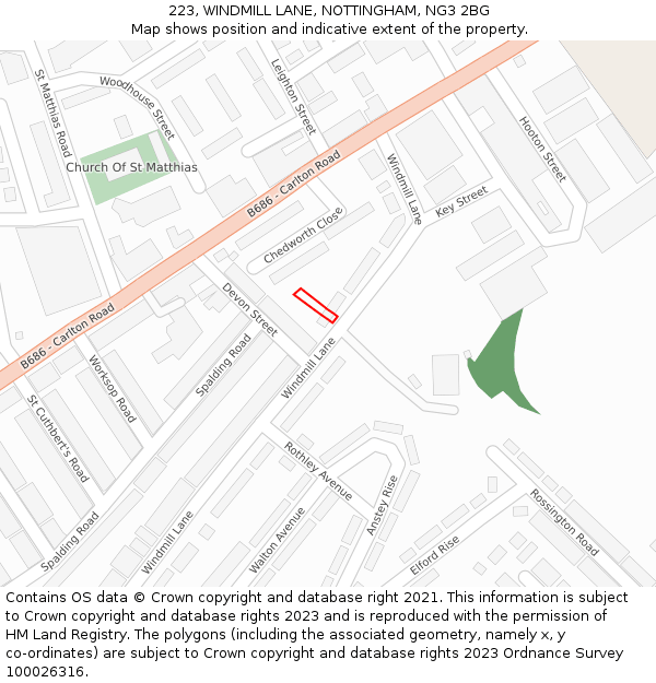 223, WINDMILL LANE, NOTTINGHAM, NG3 2BG: Location map and indicative extent of plot