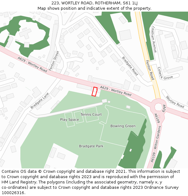 223, WORTLEY ROAD, ROTHERHAM, S61 1LJ: Location map and indicative extent of plot