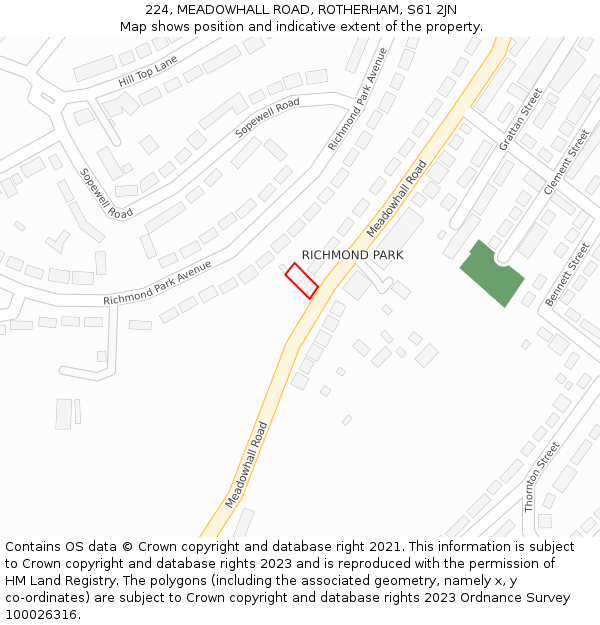 224, MEADOWHALL ROAD, ROTHERHAM, S61 2JN: Location map and indicative extent of plot