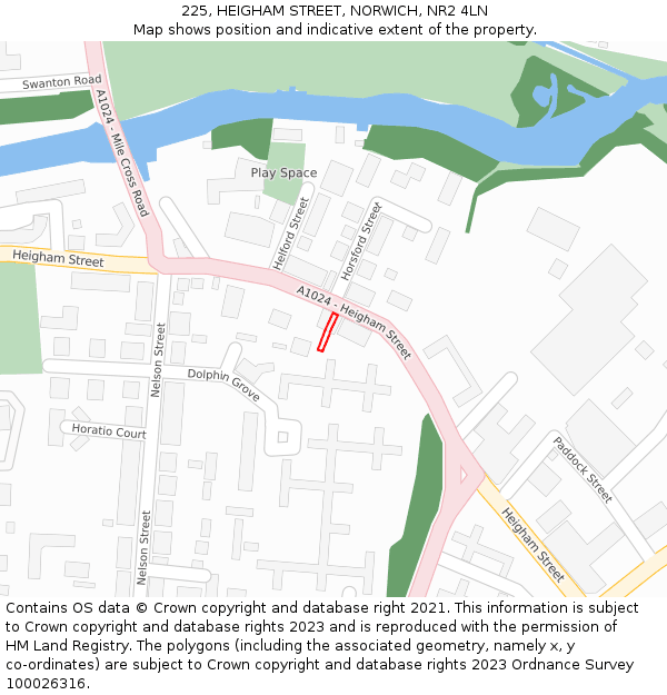225, HEIGHAM STREET, NORWICH, NR2 4LN: Location map and indicative extent of plot