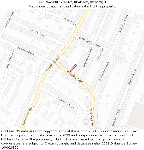 225, WAVERLEY ROAD, READING, RG30 2QH: Location map and indicative extent of plot