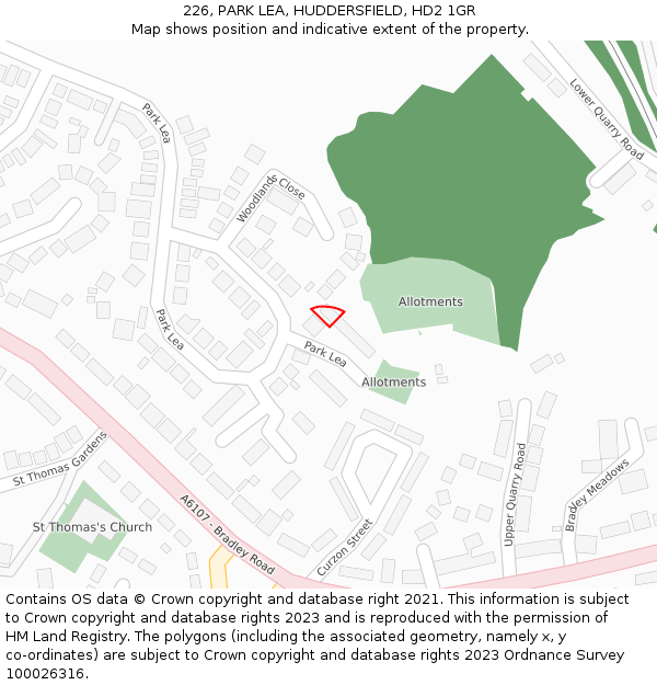 226, PARK LEA, HUDDERSFIELD, HD2 1GR: Location map and indicative extent of plot