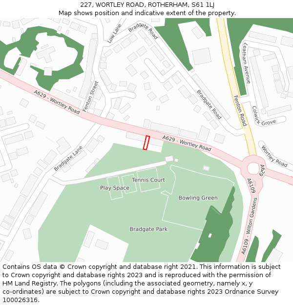 227, WORTLEY ROAD, ROTHERHAM, S61 1LJ: Location map and indicative extent of plot