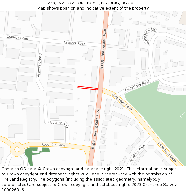228, BASINGSTOKE ROAD, READING, RG2 0HH: Location map and indicative extent of plot