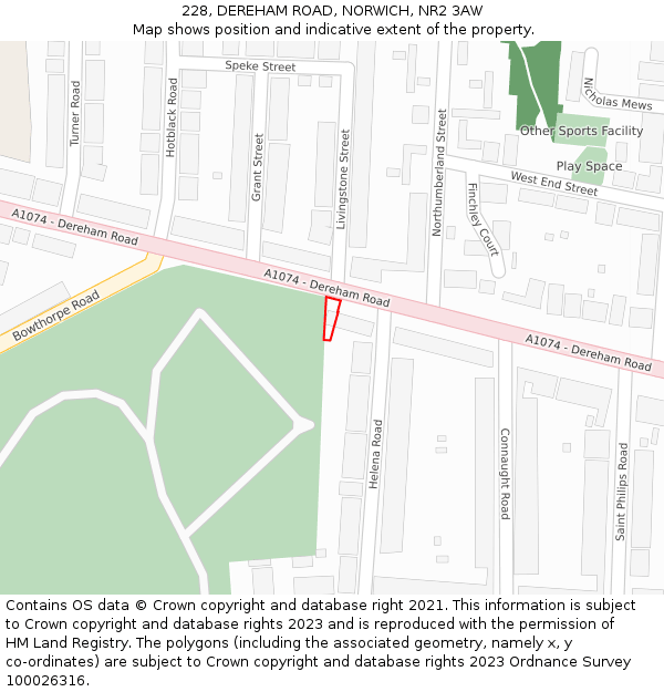 228, DEREHAM ROAD, NORWICH, NR2 3AW: Location map and indicative extent of plot