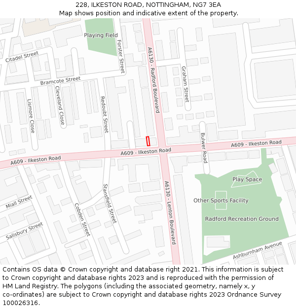 228, ILKESTON ROAD, NOTTINGHAM, NG7 3EA: Location map and indicative extent of plot
