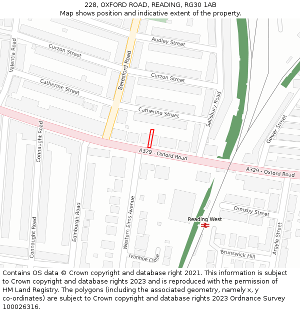228, OXFORD ROAD, READING, RG30 1AB: Location map and indicative extent of plot