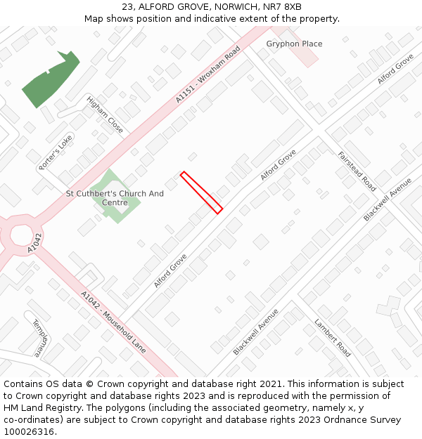 23, ALFORD GROVE, NORWICH, NR7 8XB: Location map and indicative extent of plot