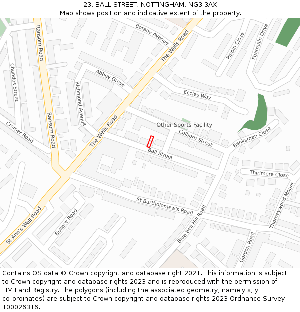 23, BALL STREET, NOTTINGHAM, NG3 3AX: Location map and indicative extent of plot