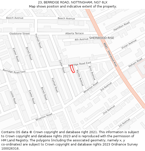 23, BERRIDGE ROAD, NOTTINGHAM, NG7 6LX: Location map and indicative extent of plot