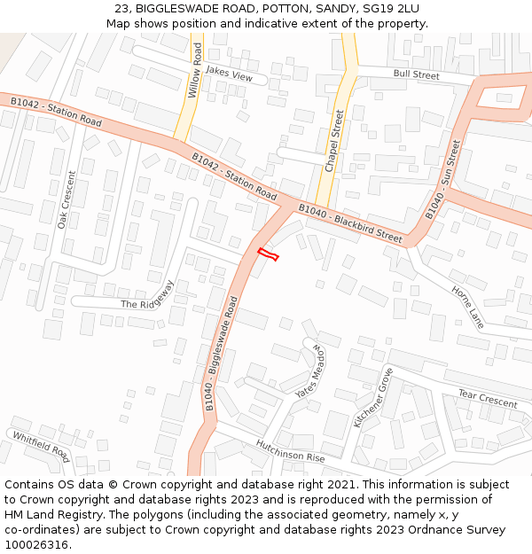 23, BIGGLESWADE ROAD, POTTON, SANDY, SG19 2LU: Location map and indicative extent of plot
