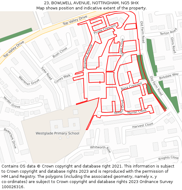 23, BOWLWELL AVENUE, NOTTINGHAM, NG5 9HX: Location map and indicative extent of plot