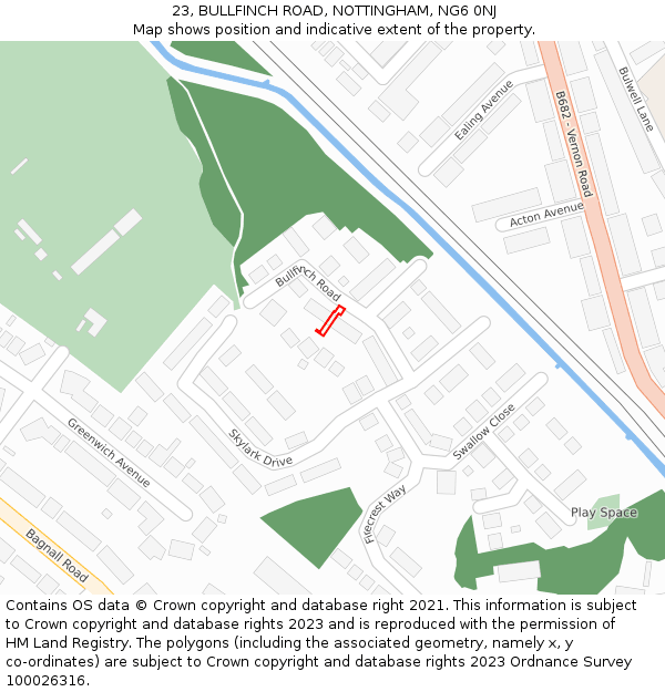 23, BULLFINCH ROAD, NOTTINGHAM, NG6 0NJ: Location map and indicative extent of plot