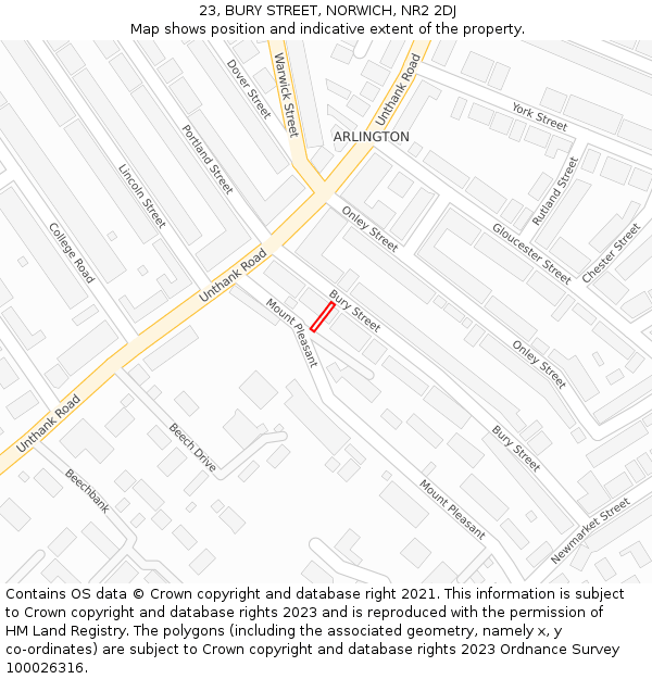 23, BURY STREET, NORWICH, NR2 2DJ: Location map and indicative extent of plot