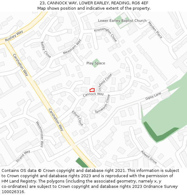 23, CANNOCK WAY, LOWER EARLEY, READING, RG6 4EF: Location map and indicative extent of plot