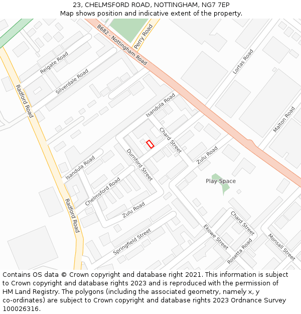 23, CHELMSFORD ROAD, NOTTINGHAM, NG7 7EP: Location map and indicative extent of plot