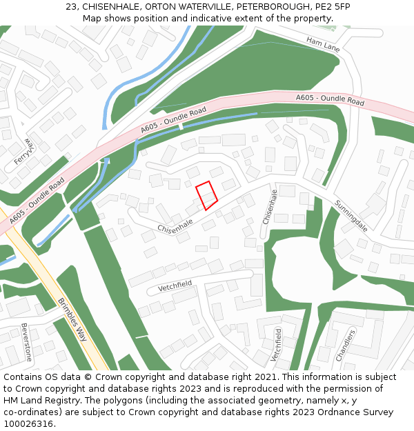 23, CHISENHALE, ORTON WATERVILLE, PETERBOROUGH, PE2 5FP: Location map and indicative extent of plot