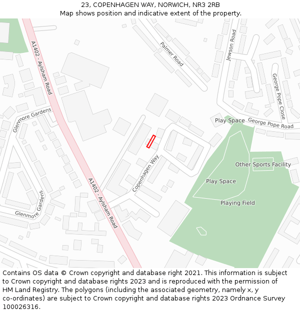 23, COPENHAGEN WAY, NORWICH, NR3 2RB: Location map and indicative extent of plot