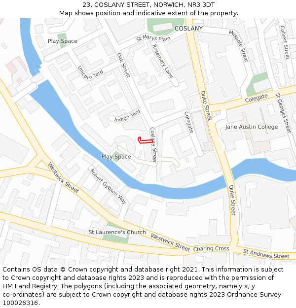 23, COSLANY STREET, NORWICH, NR3 3DT: Location map and indicative extent of plot