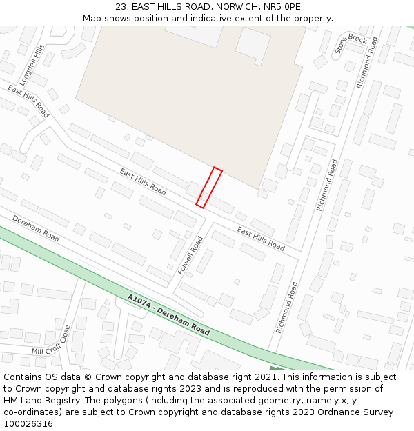 23, EAST HILLS ROAD, NORWICH, NR5 0PE: Location map and indicative extent of plot