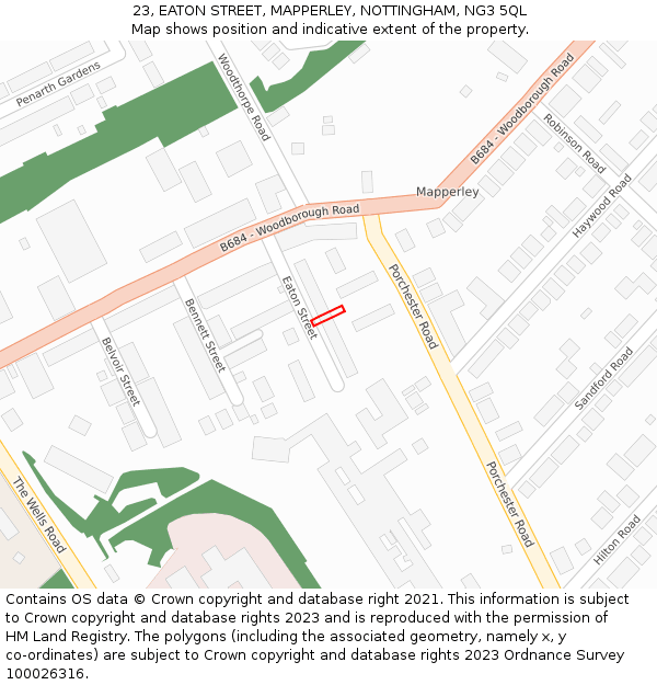 23, EATON STREET, MAPPERLEY, NOTTINGHAM, NG3 5QL: Location map and indicative extent of plot