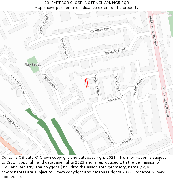 23, EMPEROR CLOSE, NOTTINGHAM, NG5 1QR: Location map and indicative extent of plot