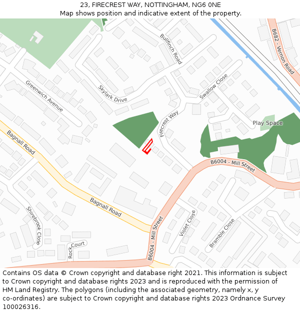 23, FIRECREST WAY, NOTTINGHAM, NG6 0NE: Location map and indicative extent of plot