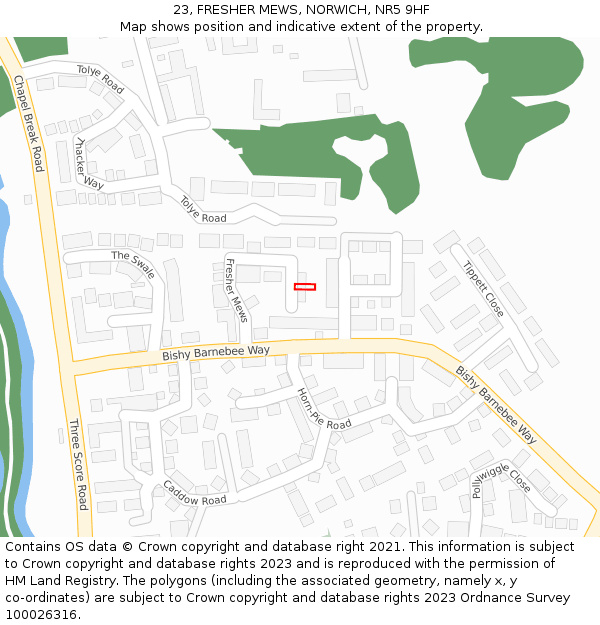 23, FRESHER MEWS, NORWICH, NR5 9HF: Location map and indicative extent of plot