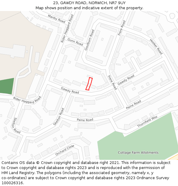 23, GAWDY ROAD, NORWICH, NR7 9UY: Location map and indicative extent of plot