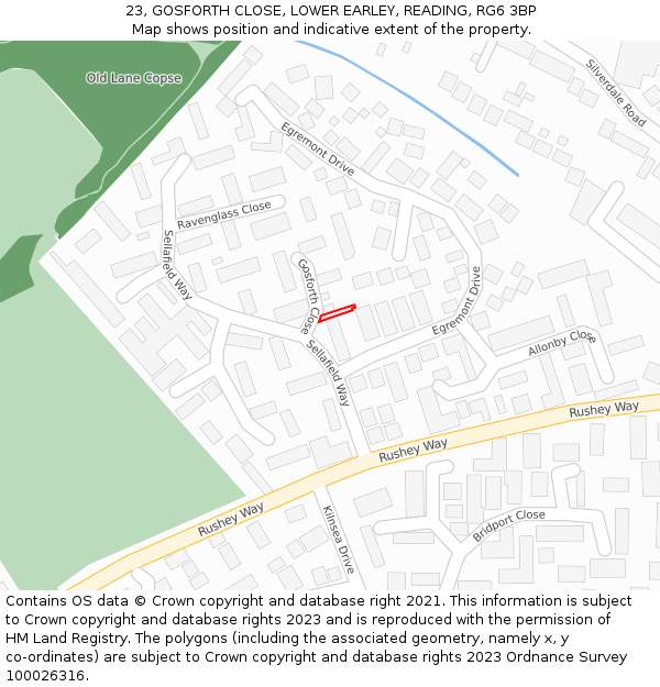 23, GOSFORTH CLOSE, LOWER EARLEY, READING, RG6 3BP: Location map and indicative extent of plot