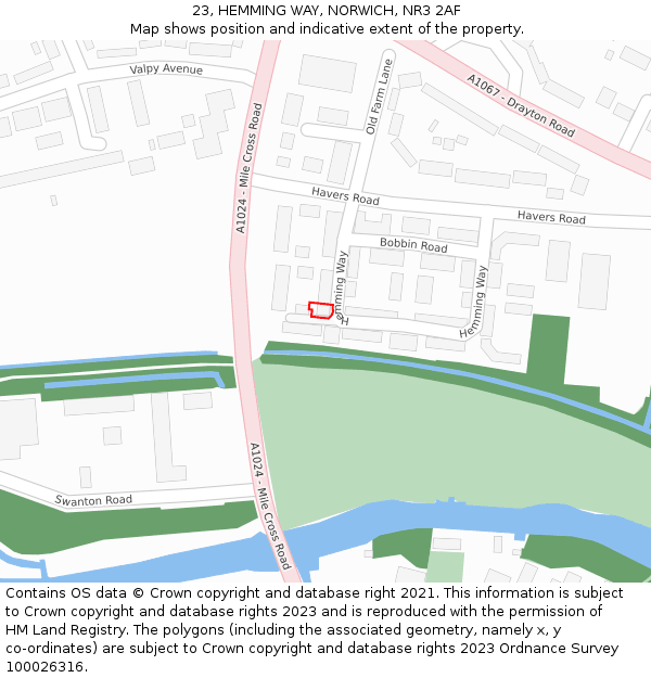 23, HEMMING WAY, NORWICH, NR3 2AF: Location map and indicative extent of plot