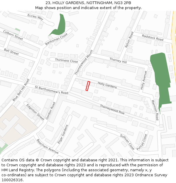 23, HOLLY GARDENS, NOTTINGHAM, NG3 2PB: Location map and indicative extent of plot