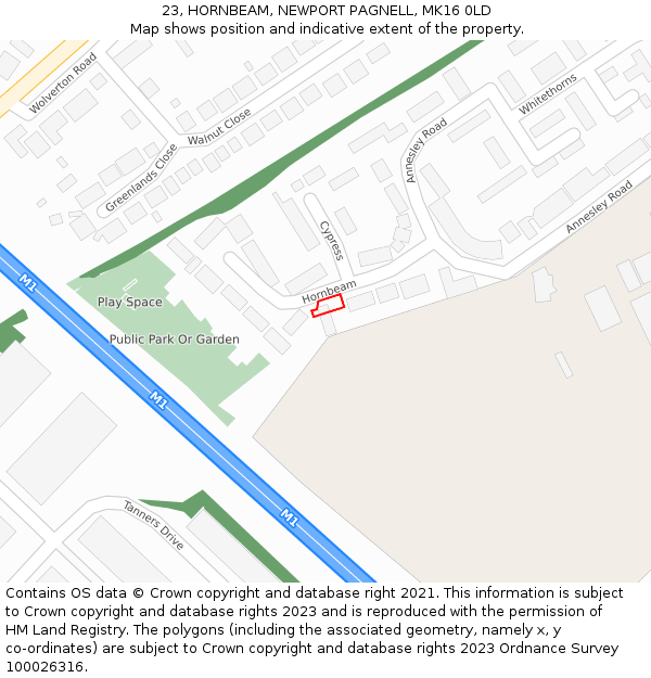 23, HORNBEAM, NEWPORT PAGNELL, MK16 0LD: Location map and indicative extent of plot