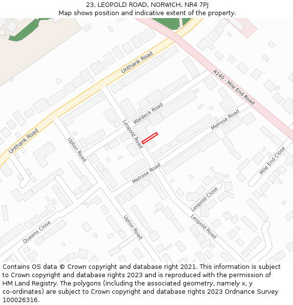 23, LEOPOLD ROAD, NORWICH, NR4 7PJ: Location map and indicative extent of plot