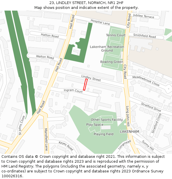 23, LINDLEY STREET, NORWICH, NR1 2HF: Location map and indicative extent of plot