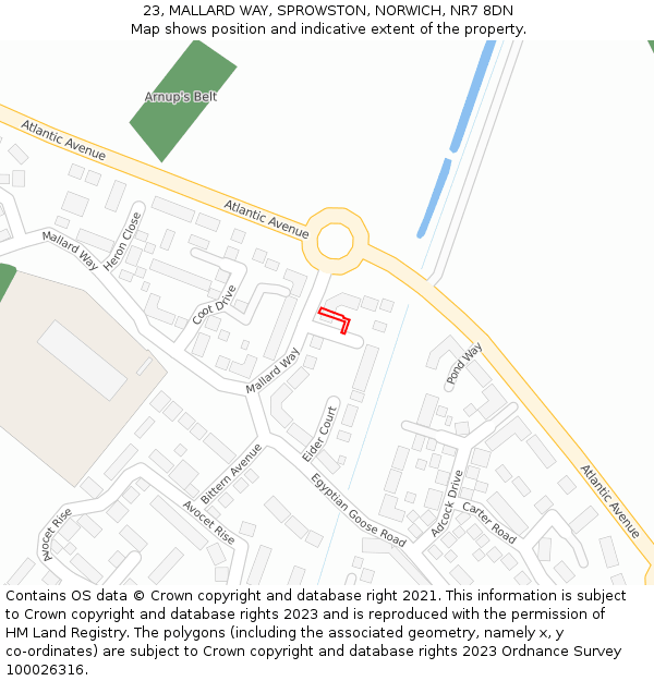 23, MALLARD WAY, SPROWSTON, NORWICH, NR7 8DN: Location map and indicative extent of plot