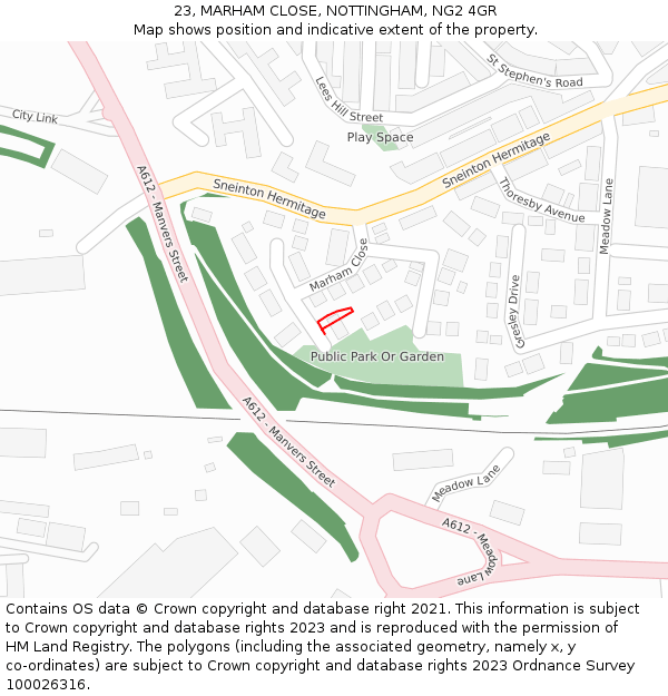 23, MARHAM CLOSE, NOTTINGHAM, NG2 4GR: Location map and indicative extent of plot