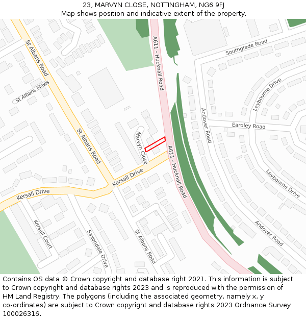 23, MARVYN CLOSE, NOTTINGHAM, NG6 9FJ: Location map and indicative extent of plot