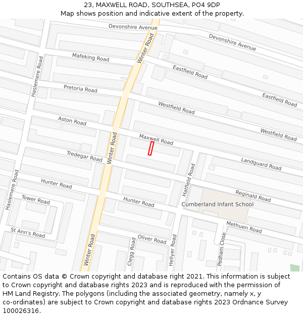 23, MAXWELL ROAD, SOUTHSEA, PO4 9DP: Location map and indicative extent of plot