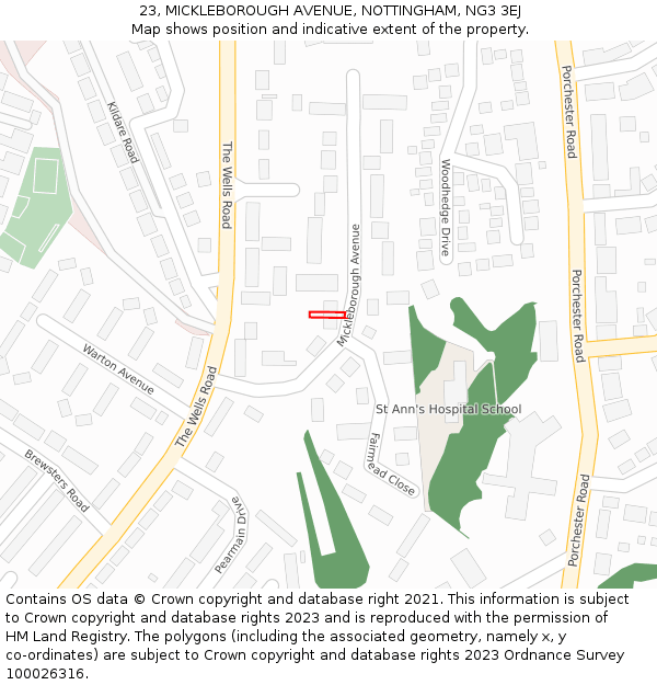 23, MICKLEBOROUGH AVENUE, NOTTINGHAM, NG3 3EJ: Location map and indicative extent of plot