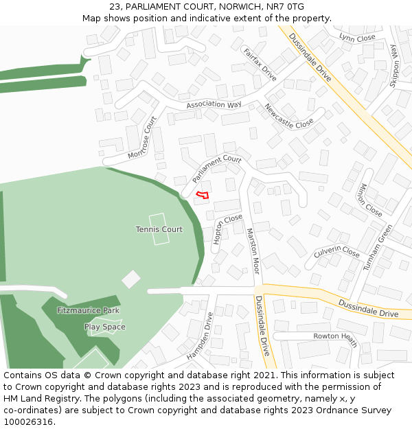 23, PARLIAMENT COURT, NORWICH, NR7 0TG: Location map and indicative extent of plot