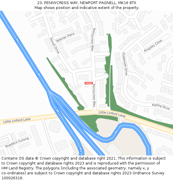 23, PENNYCRESS WAY, NEWPORT PAGNELL, MK16 8TX: Location map and indicative extent of plot